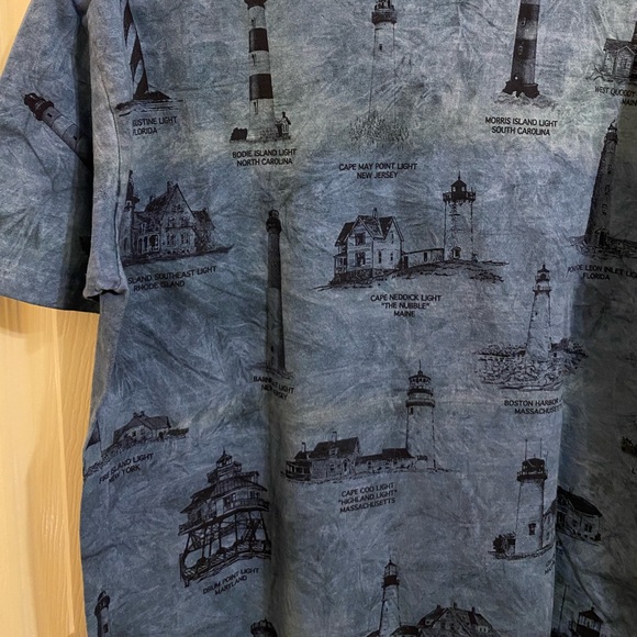 Vintage 90s Art Unlimited Lighthouse AOP All Over Lighthouses Tee Blue Md - Picture 9 of 10